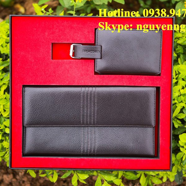 Bộ ví da + thẻ tag hành lý cho ngân hàng Techcombank